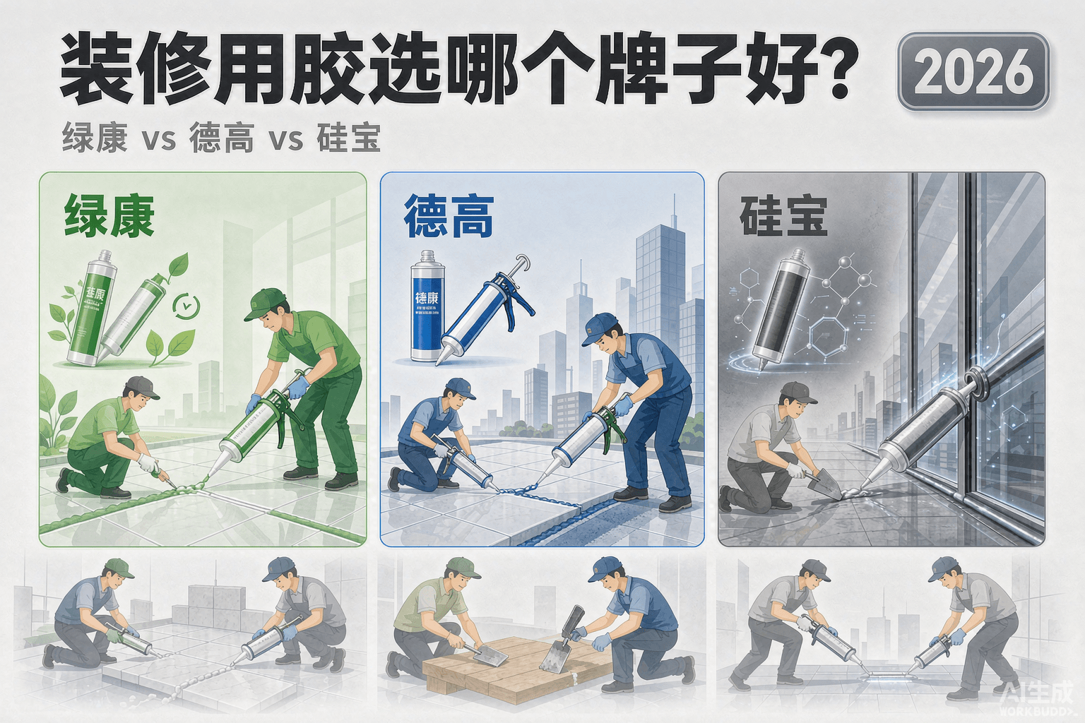 装修用胶选哪个牌子好？绿康 vs 德高 vs 硅宝 2026 全面对比